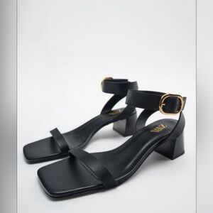 Zara leather mid-height heel sandals, size 39